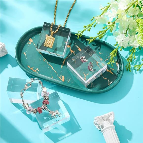 Remerry 16 Pcs Clear Acrylic Display Blocks - Square Jewelry Stands For Ring & Collectible Showcase